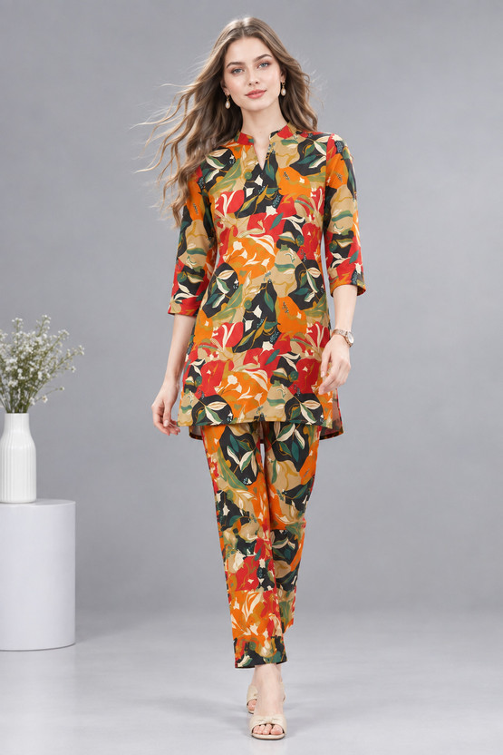 Terracotta Embroidered Kaftan & Trouser Co-ord Set