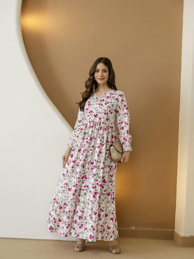 Wine Plum Embroidered Fit & Flare Indo-Western Dress