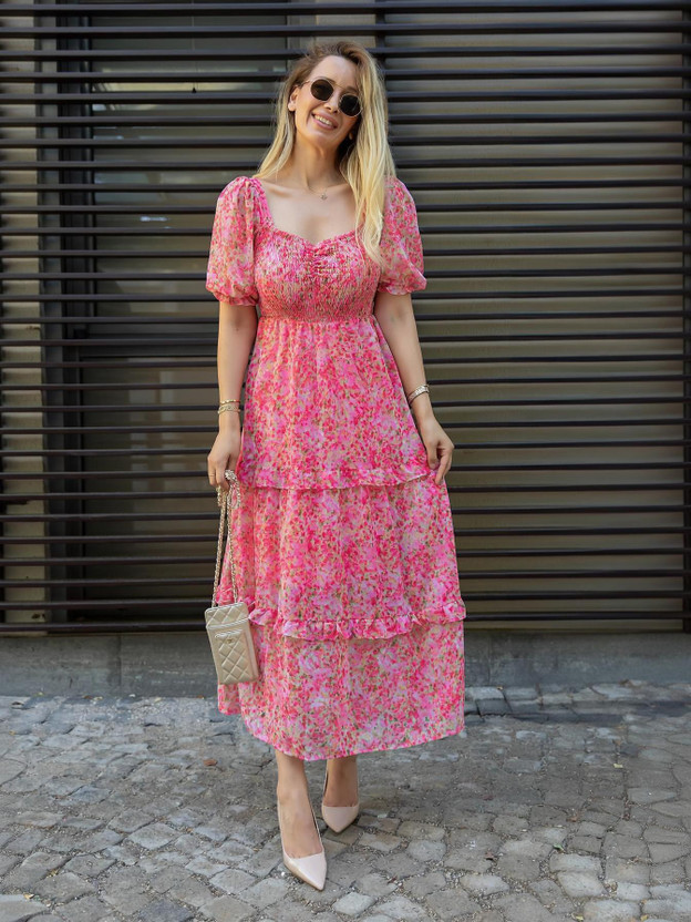 Emerald Bohemian Tiered Tier-Maxi Dress with Belt