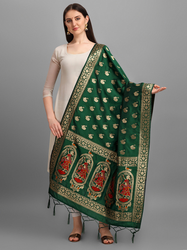 Royal Crimson Red Zari Woven Banarasi Silk Dupatta