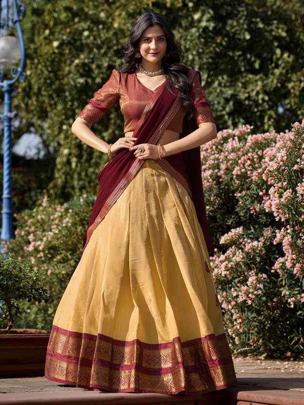 Midnight Blue Silk Embroidered Semi-Bridal Lehenga