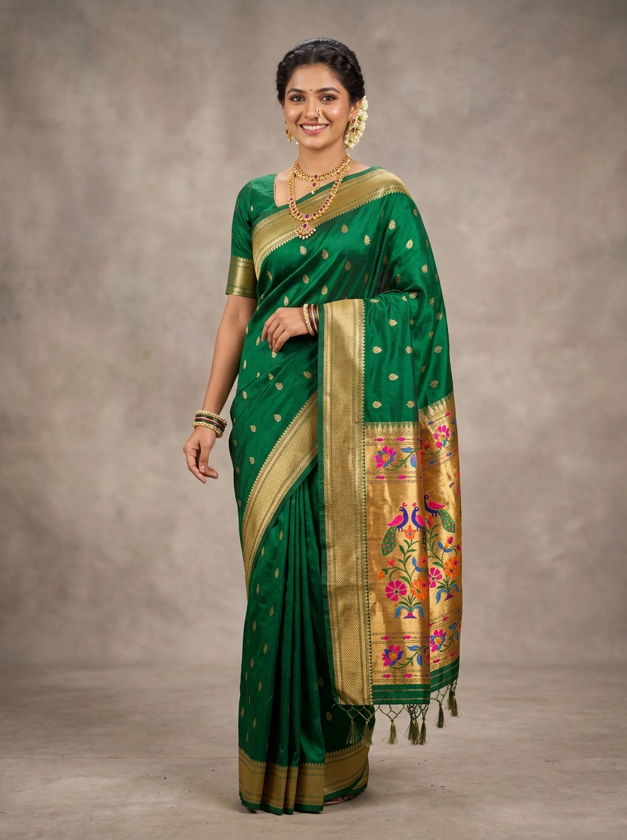 Traditional Golden Brocade Paithani Heritage Saree