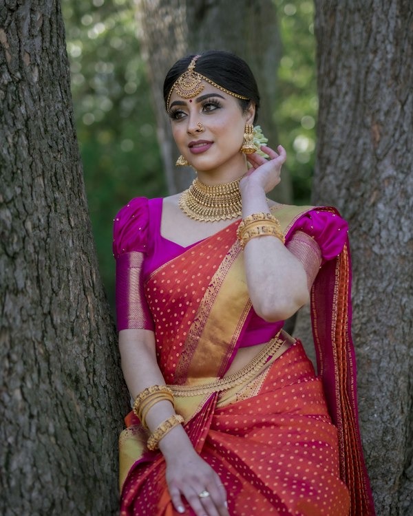 Powder Rose Floral Embroidered Sheer Organza Saree
